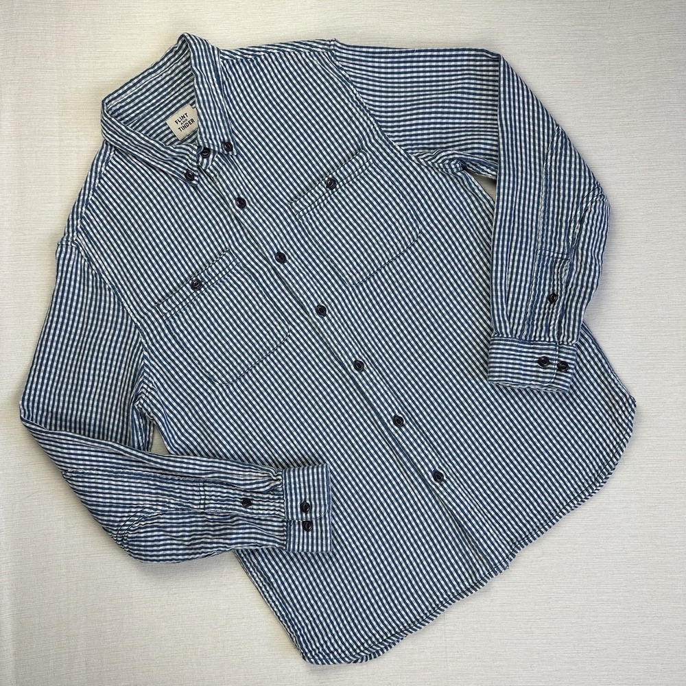 Flint And Tinder Double Gauze Shirt Men L Blue White Striped Workwear Gorpcore